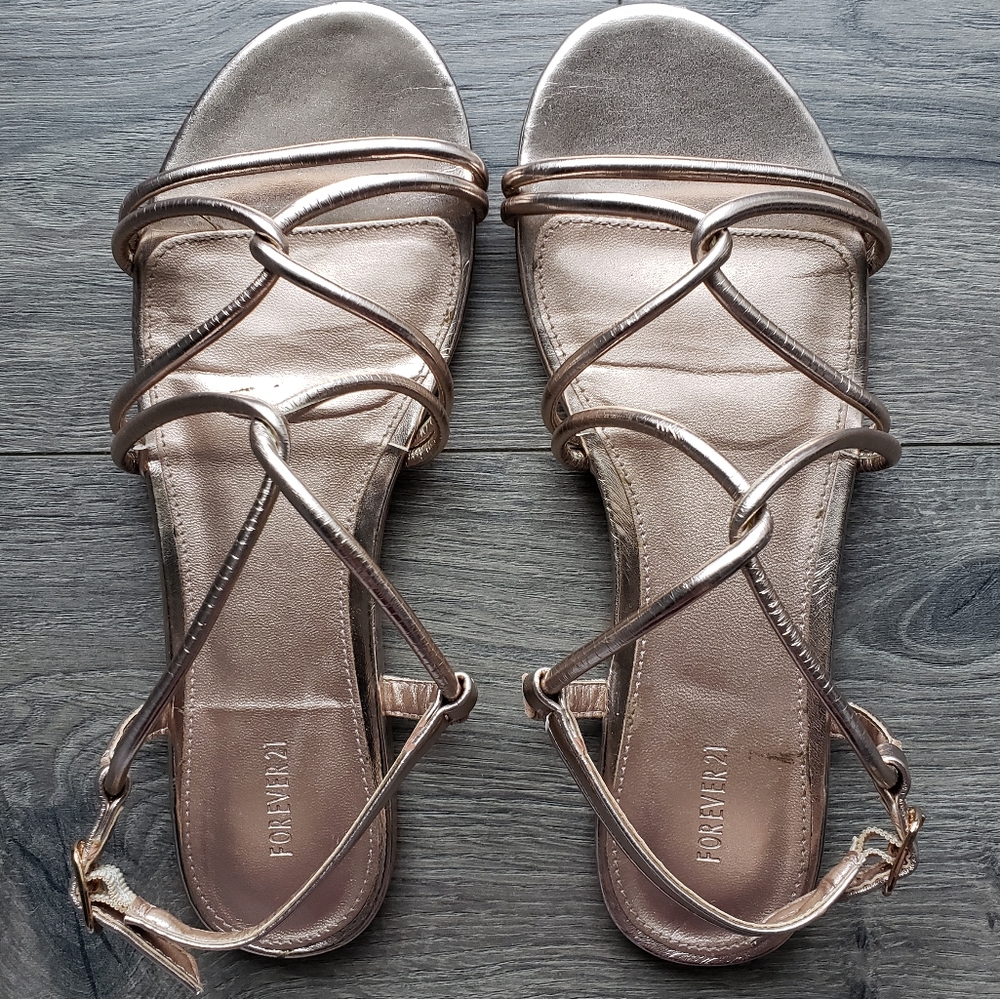 Forever 21 women's rose gold crisscross sandals